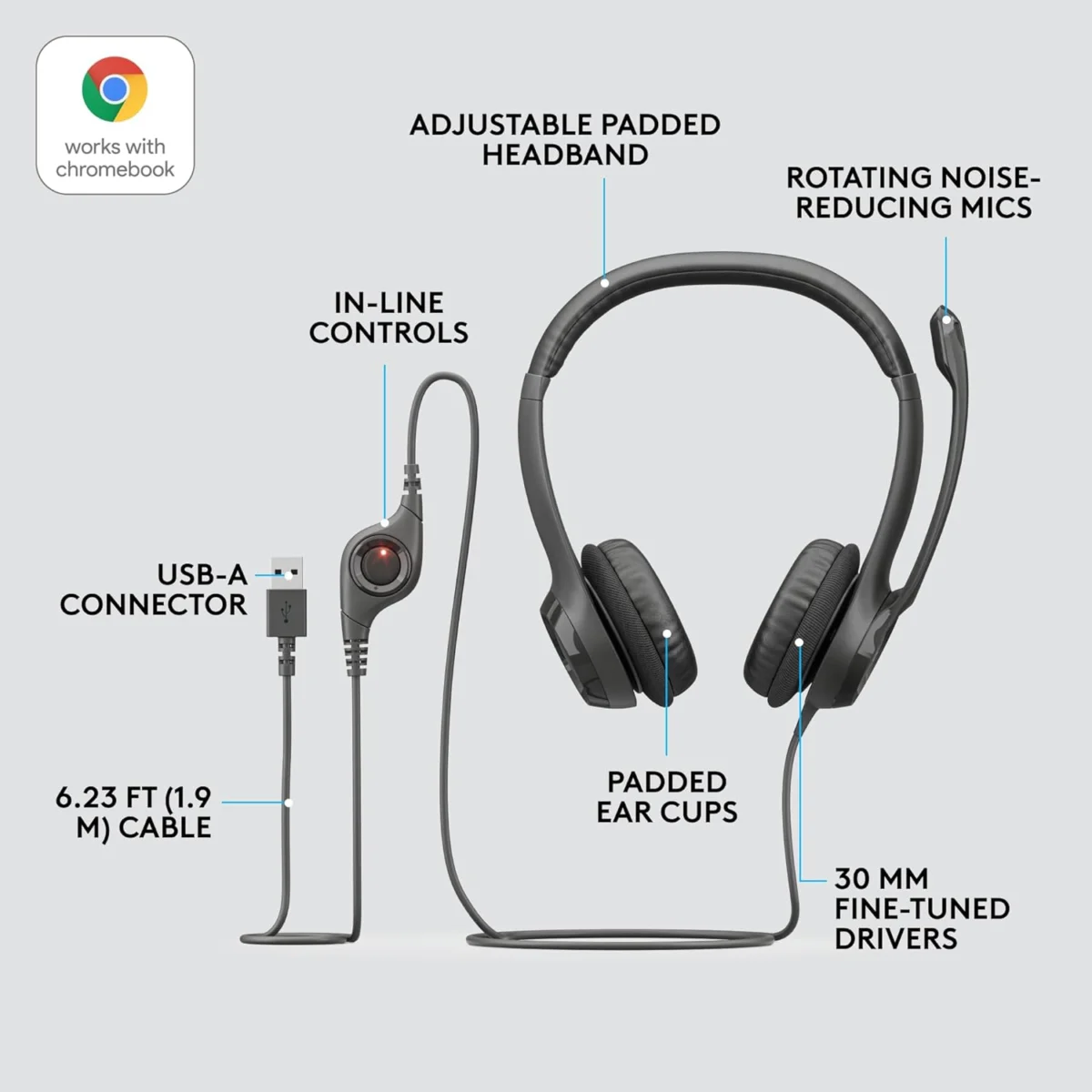 Logitech H390 - Wired USB Headset with Noise-Canceling Mic